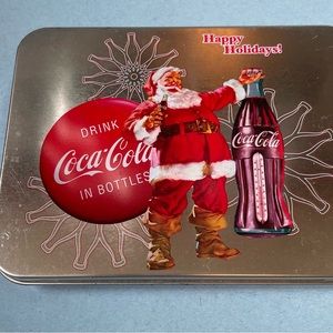 NIB Coca Cola Santa Tin With Playing Cards